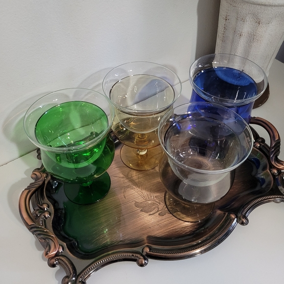 Vintage Bohemian set of 4, Shrimp Cocktail Glasses with Insert - Picture 2 of 9